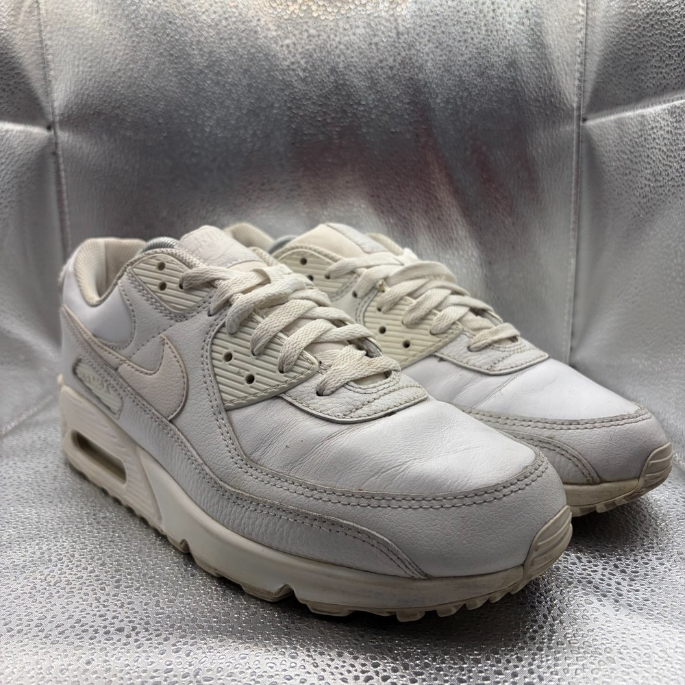 Size 10 Nike Air Max 90 LTR Triple White Mens Lace-Up Athletic Shoes CZ5594-100